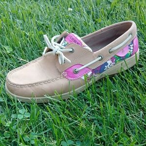 Sperry Top Siders leather flats purple pink floral